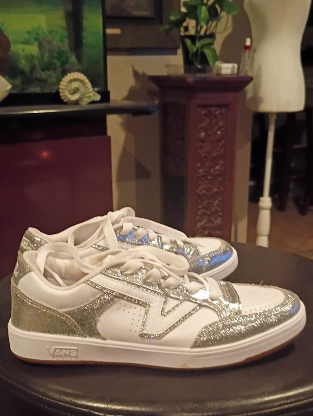 Vans Women's White and Silver Glitter Low-Top Sneakers - Picture 6 of 14